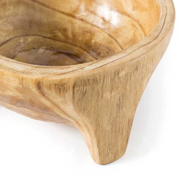 Vintiquewise Burned Wood Carved Small Serving Fruit Bowl Bread Basket - QI003845