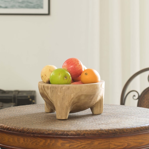 Vintiquewise Burned Wood Carved Small Serving Fruit Bowl Bread Basket - QI003845