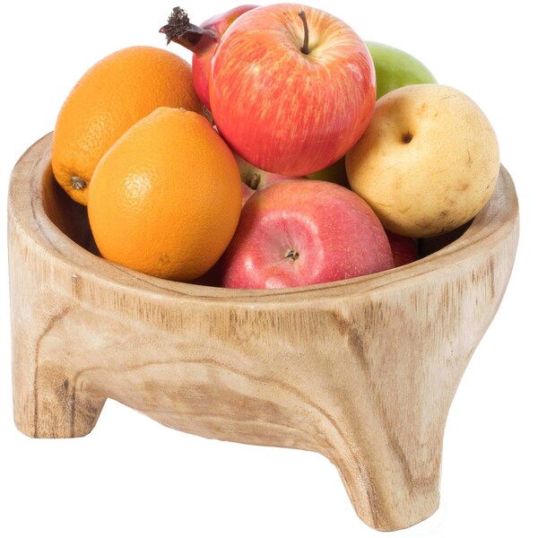 Vintiquewise Burned Wood Carved Small Serving Fruit Bowl Bread Basket - QI003845