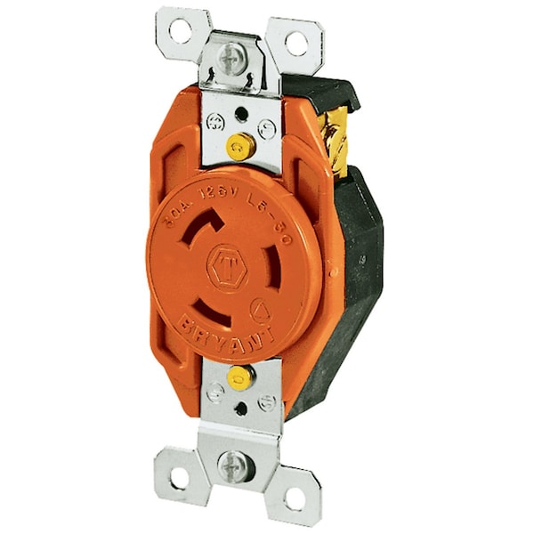 Bryant Locking Device, Isolated Ground, 30A 125V, 2-Pole 3-Wire Grndng, L5-30R, Screw Terminal, Black - 70530IG