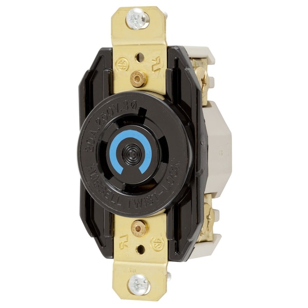 Hubbell Wiring Device-Kellems Locking Devices, Twist-Lock®, Single Flush Receptacle, 20A, 250V AC, 3-Pole, 4-Wire Grounding, Black - HBL2420RT