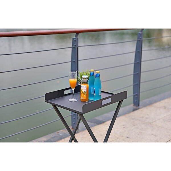 Homeroots Gray Aluminum Indoor Outdoor Tray Table - 372274