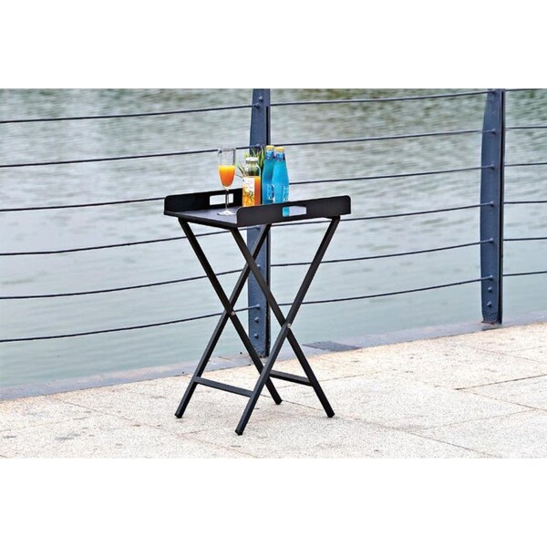 Homeroots Gray Aluminum Indoor Outdoor Tray Table - 372274