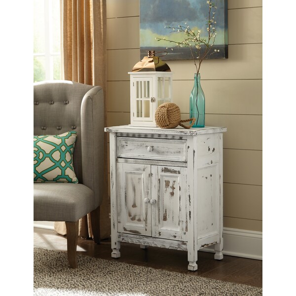 Alaterre Furniture Country Cottage Accent Cabinet, White Antique Finish - ACCA23WA