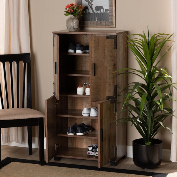 Baxton Studio Cyrille Farmhouse Rustic Finished Wood 4-Door Shoe Cabinet - 169-10888