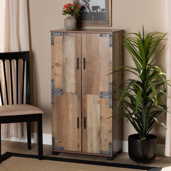 Baxton Studio Cyrille Farmhouse Rustic Finished Wood 4-Door Shoe Cabinet - 169-10888