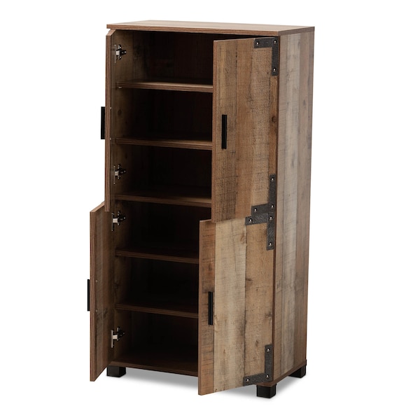 Baxton Studio Cyrille Farmhouse Rustic Finished Wood 4-Door Shoe Cabinet - 169-10888
