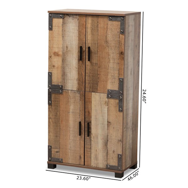 Baxton Studio Cyrille Farmhouse Rustic Finished Wood 4-Door Shoe Cabinet - 169-10888