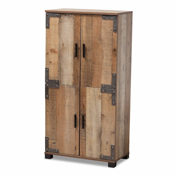 Baxton Studio Cyrille Farmhouse Rustic Finished Wood 4-Door Shoe Cabinet - 169-10888