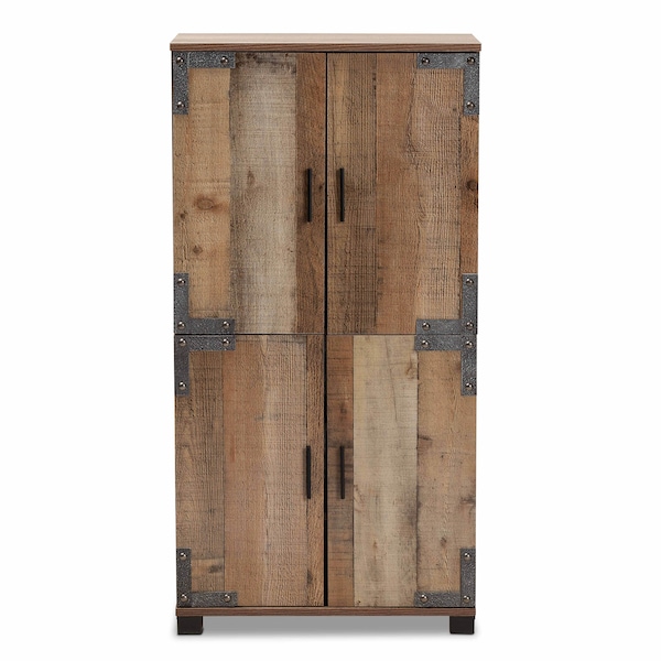 Baxton Studio Cyrille Farmhouse Rustic Finished Wood 4-Door Shoe Cabinet - 169-10888