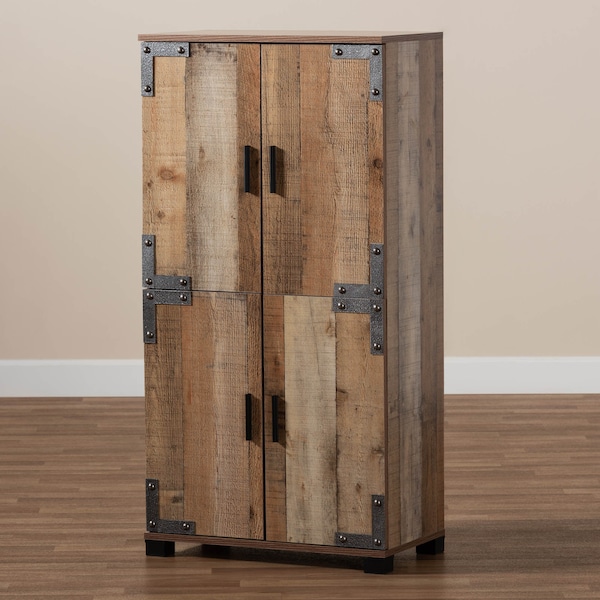 Baxton Studio Cyrille Farmhouse Rustic Finished Wood 4-Door Shoe Cabinet - 169-10888