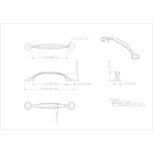 Elements By Hardware Resources 96 mm Center-to-Center Brushed Oil Rubbed Bronze Watervale Cabinet Pull - 647-96DBAC