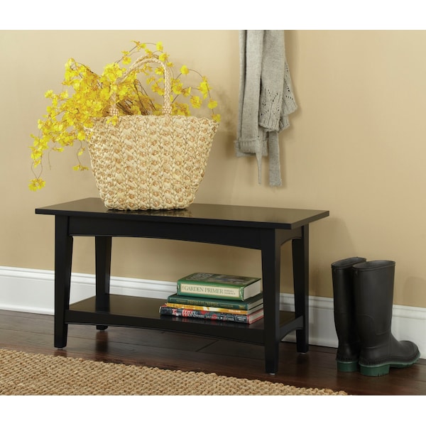 Alaterre Furniture Shaker Cottage Bench with Shelf, Charcoal Gray - ASCA03BL