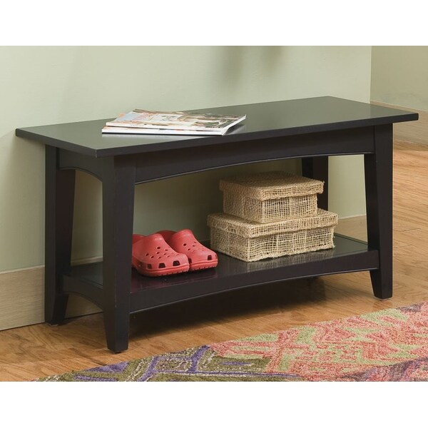 Alaterre Furniture Shaker Cottage Bench with Shelf, Charcoal Gray - ASCA03BL