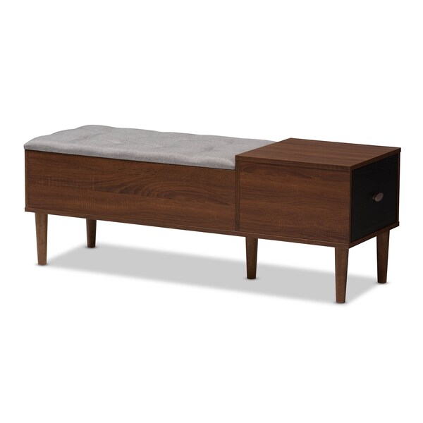 Baxton Studio Merrick 1-drawer Brown Wood Entryway Storage Grey Bench Shoe Cabinet - 143-8081