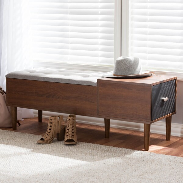Baxton Studio Merrick 1-drawer Brown Wood Entryway Storage Grey Bench Shoe Cabinet - 143-8081