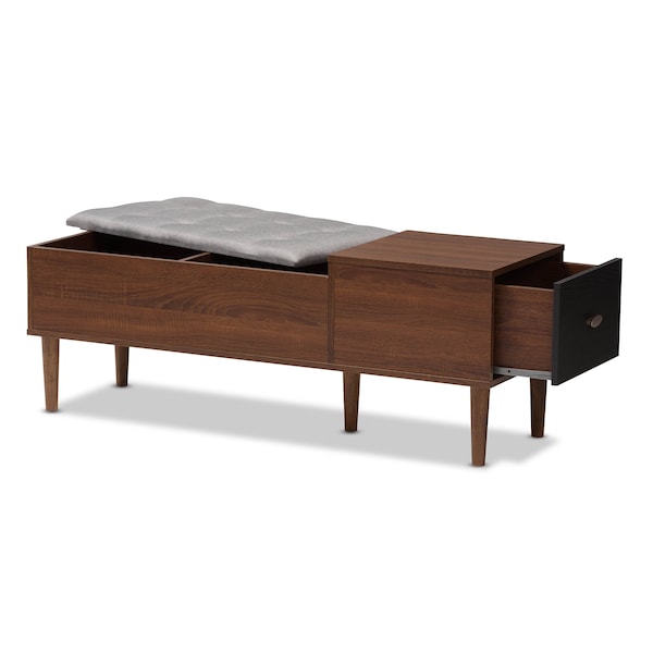 Baxton Studio Merrick 1-drawer Brown Wood Entryway Storage Grey Bench Shoe Cabinet - 143-8081