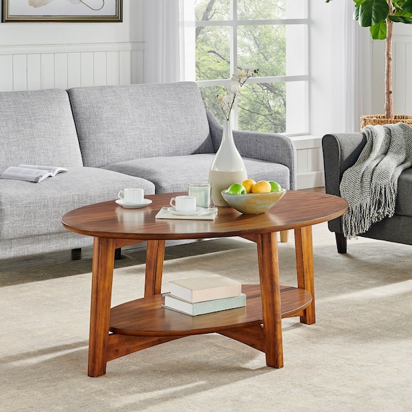 Alaterre Furniture Monterey 48"L Oval Mid-Century Modern Wood Coffee Table, Warm Chestnut - ANMT1170