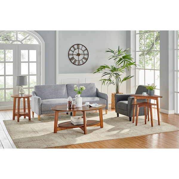 Alaterre Furniture Monterey 48"L Oval Mid-Century Modern Wood Coffee Table, Warm Chestnut - ANMT1170