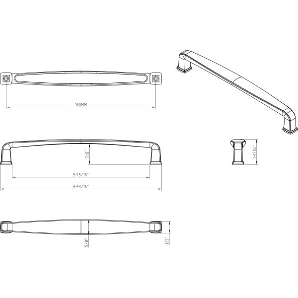 Jeffrey Alexander 160 mm Center-to-Center Brushed Antique Brass Square Milan 1 Cabinet Pull - 1092-160AB
