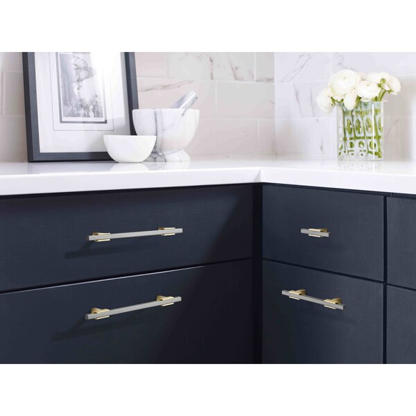Amerock Urbanite 6-5/16 in 160 mm Center-to-Center Brushed Gold/Black Chrome Cabinet Pull - BP778160BGLBCR