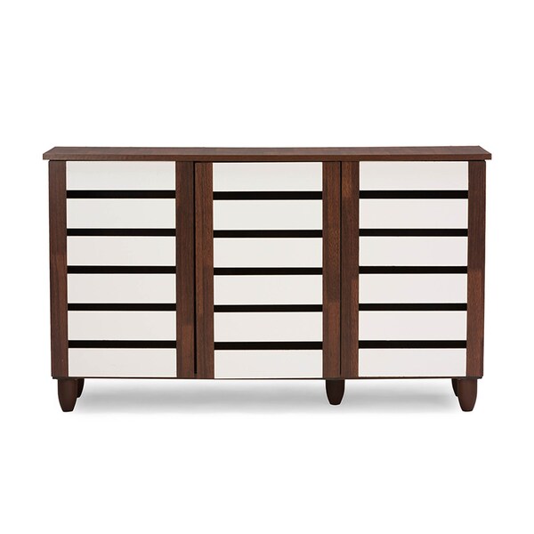 Baxton Studio Gisela Oak and White 2-tone Shoe Cabinet With 3 Doors - 118-6519