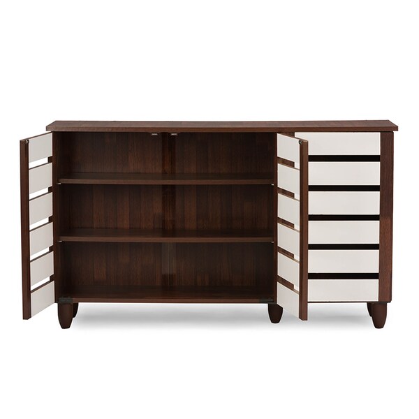 Baxton Studio Gisela Oak and White 2-tone Shoe Cabinet With 3 Doors - 118-6519