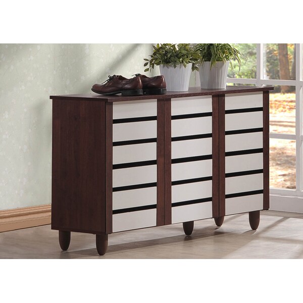 Baxton Studio Gisela Oak and White 2-tone Shoe Cabinet With 3 Doors - 118-6519