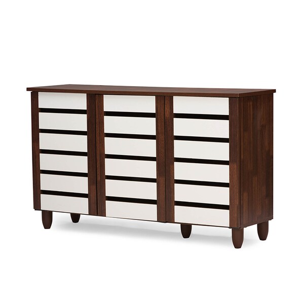 Baxton Studio Gisela Oak and White 2-tone Shoe Cabinet With 3 Doors - 118-6519