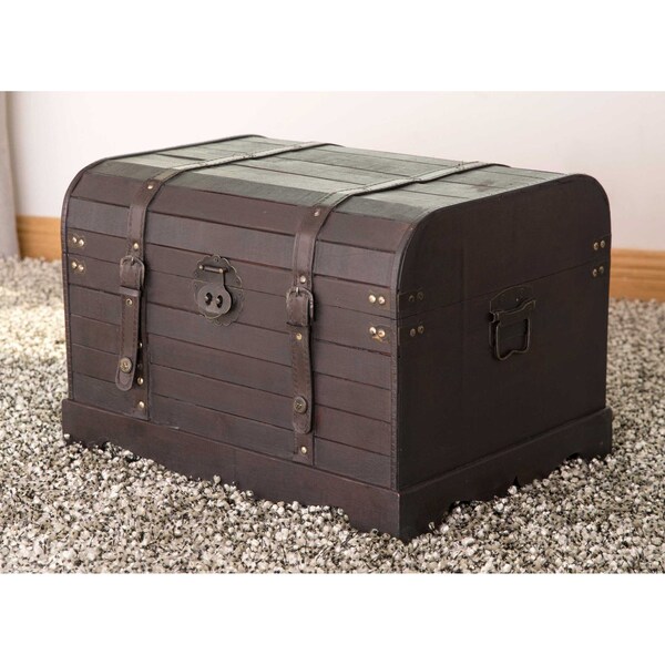 Vintiquewise Antique Style Black Wooden Steamer Trunk, Coffee Table - QI003252L