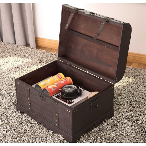 Vintiquewise Antique Style Black Wooden Steamer Trunk, Coffee Table - QI003252L
