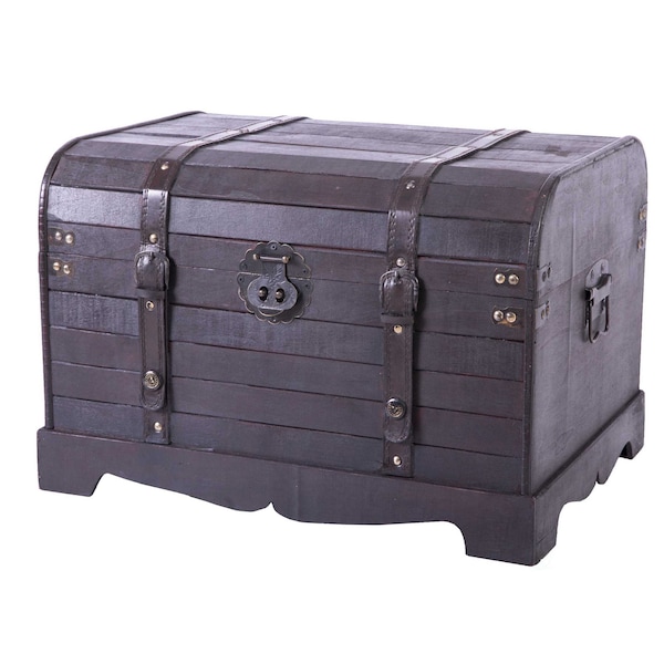 Vintiquewise Antique Style Black Wooden Steamer Trunk, Coffee Table - QI003252L