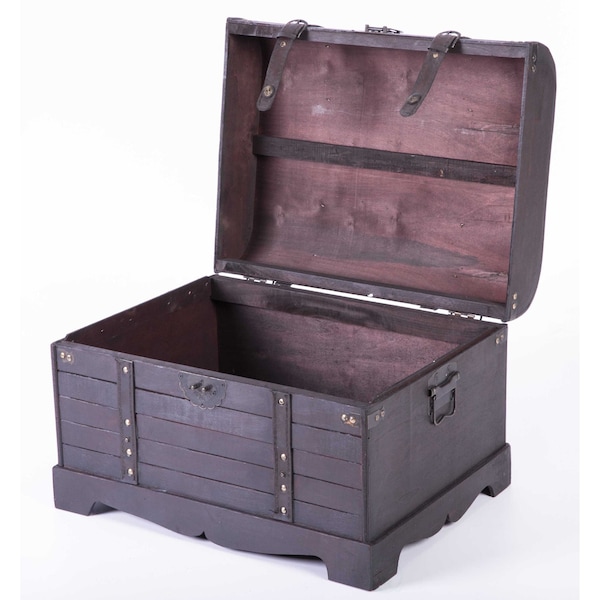Vintiquewise Antique Style Black Wooden Steamer Trunk, Coffee Table - QI003252L