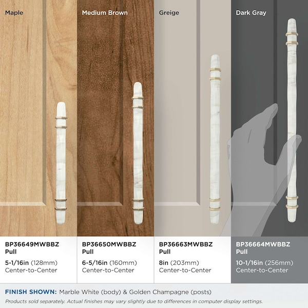 Amerock Carrione 10-1/16 inch 256mm Center-to-Center Marble White/Golden Champagne Cabinet Pull - BP36664MWBBZ