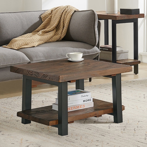 Alaterre Furniture Pomona 27" Metal and Wood Square Coffee Table - AMBA1320
