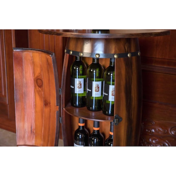 Vintiquewise Wooden Wine Barrel Console, Bar End Table Lockable Cabinet - QI003403L