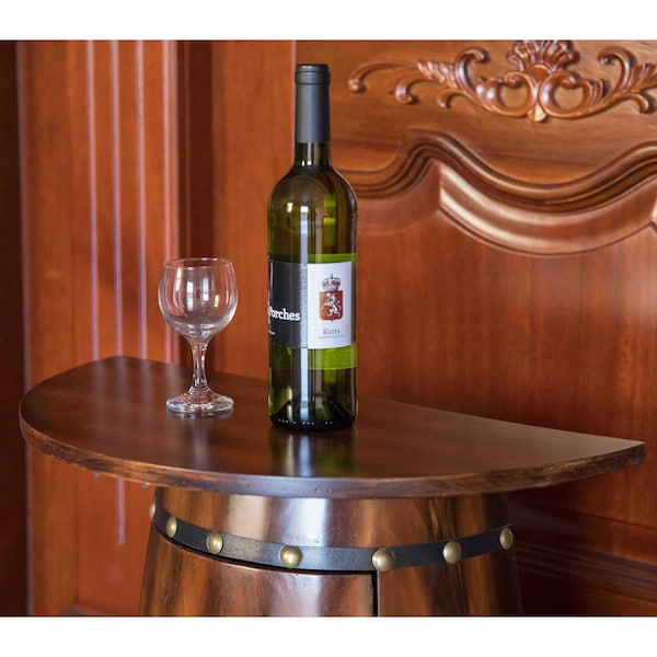 Vintiquewise Wooden Wine Barrel Console, Bar End Table Lockable Cabinet - QI003403L