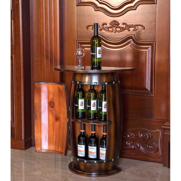 Vintiquewise Wooden Wine Barrel Console, Bar End Table Lockable Cabinet - QI003403L