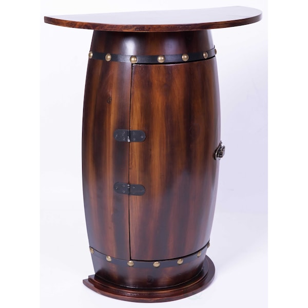 Vintiquewise Wooden Wine Barrel Console, Bar End Table Lockable Cabinet - QI003403L