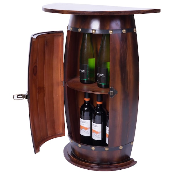 Vintiquewise Wooden Wine Barrel Console, Bar End Table Lockable Cabinet - QI003403L