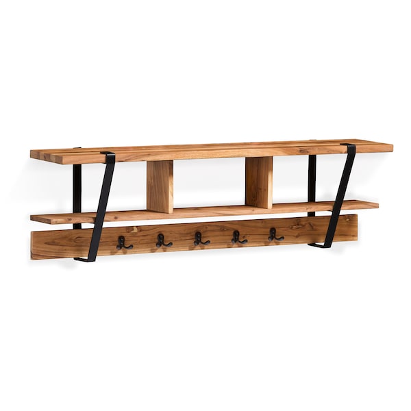 Alaterre Furniture Ryegate Solid Wood with Metal Coat Hooks with Storage, Natural - AWCC2420