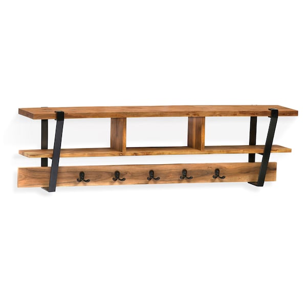 Alaterre Furniture Ryegate Solid Wood with Metal Coat Hooks with Storage, Natural - AWCC2420