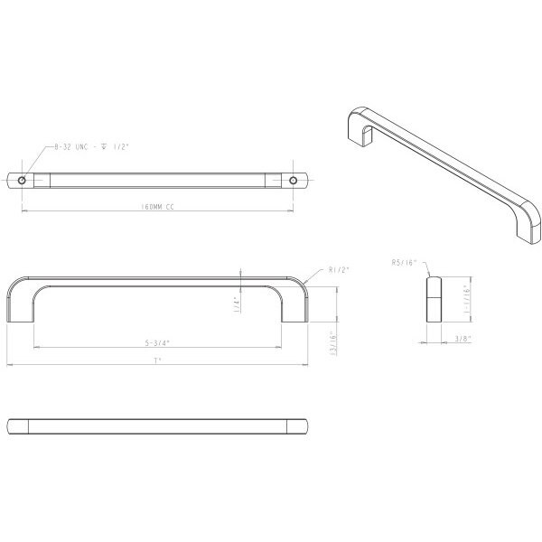 Jeffrey Alexander 160 mm Center-to-Center Brushed Pewter Alvar Cabinet Pull - 264-160BNBDL
