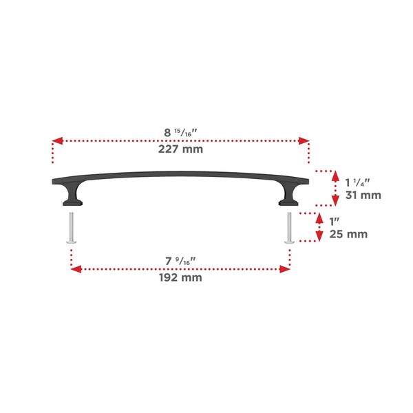 Richelieu 7 9/16-inch (192 mm) Center to Center Matte Black Transitional Cabinet Pull - BP5254192900