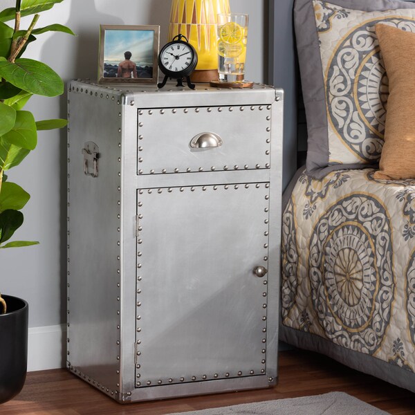Baxton Studio Serge Silver Metal 1-Door Accent Storage Cabinet - 160-10241