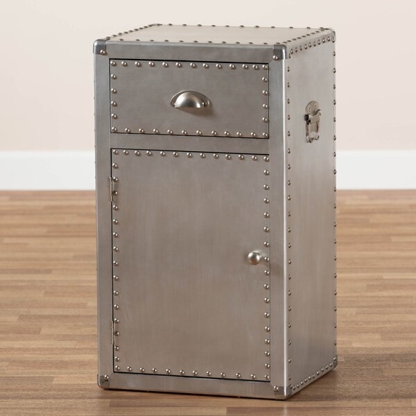 Baxton Studio Serge Silver Metal 1-Door Accent Storage Cabinet - 160-10241
