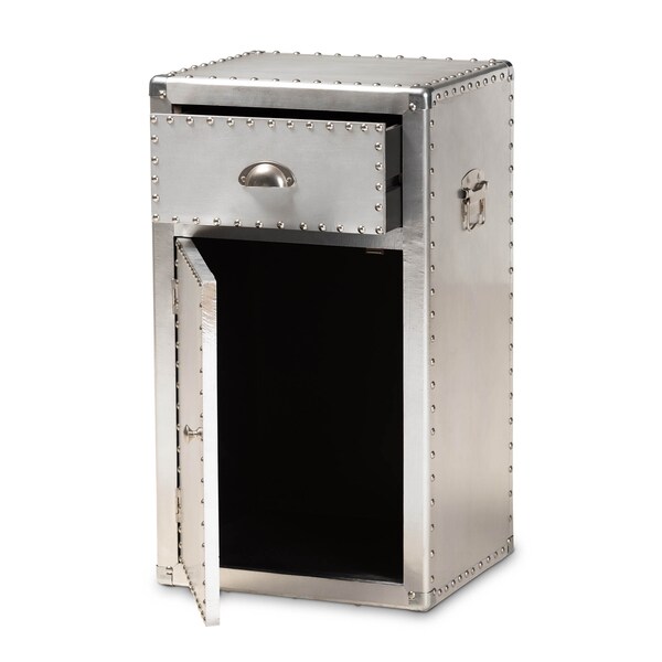 Baxton Studio Serge Silver Metal 1-Door Accent Storage Cabinet - 160-10241
