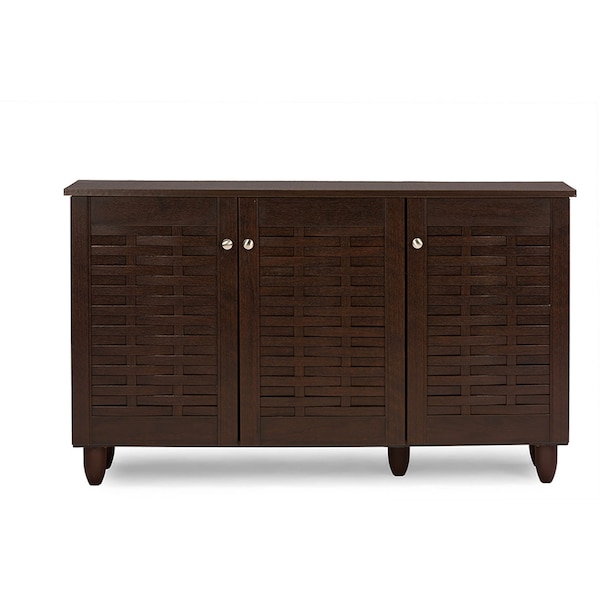 Baxton Studio Winda 3-Door Dark Brown Wooden Entryway Shoes Storage Cabinet - 118-6514