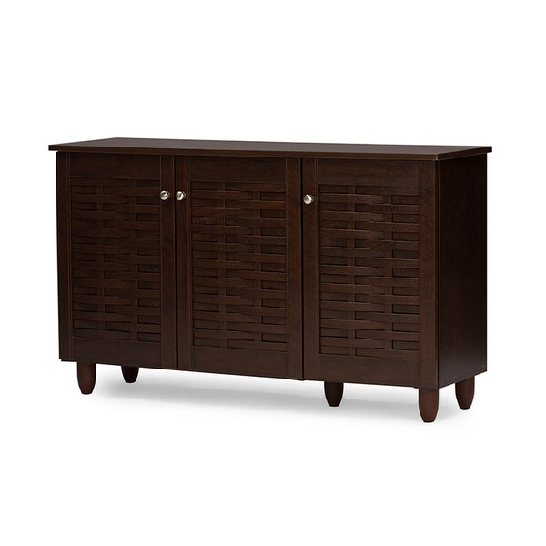 Baxton Studio Winda 3-Door Dark Brown Wooden Entryway Shoes Storage Cabinet - 118-6514