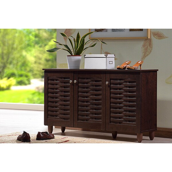 Baxton Studio Winda 3-Door Dark Brown Wooden Entryway Shoes Storage Cabinet - 118-6514